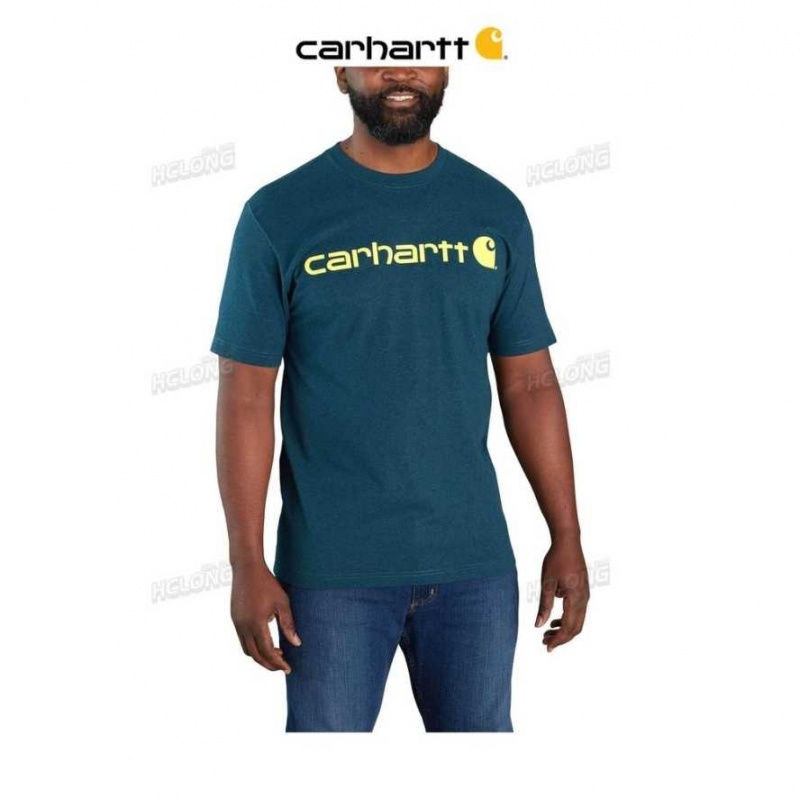 Bleu Carhartt Loose Fit Heavyweight Corta-Sleeve Logo Graphique T-Shirt - Danmark HBB-9527074