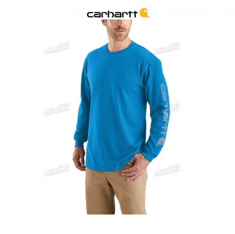 Bleu Carhartt Loose Fit Heavyweight Long-Sleeve Logo Sleeve Graphique T-Shirt - Danmark BSQ-8694566