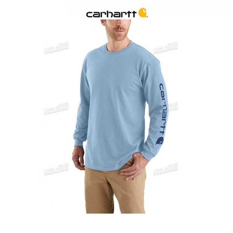 Bleu Carhartt Loose Fit Heavyweight Long-Sleeve Logo Sleeve Graphique T-Shirt - Danmark RMO-5369244