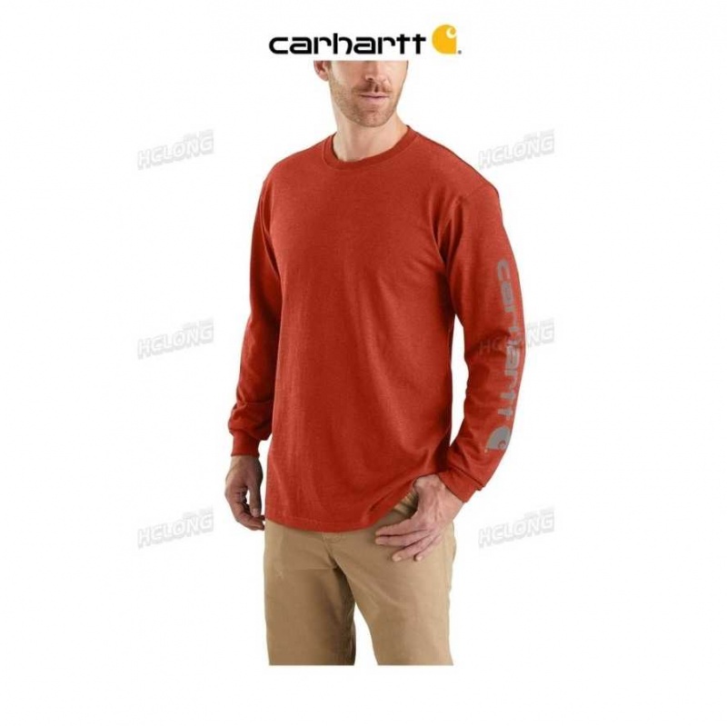 Chili Pepper Heather Carhartt Loose Fit Heavyweight Long-Sleeve Logo Sleeve Graphique T-Shirt Chili Pepper - Danmark WYR-8799278