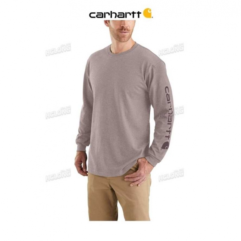 Ash Violet Heather Carhartt Loose Fit Heavyweight Long-Sleeve Logo Sleeve Graphique T-Shirt Ash Violet - Danmark NJQ-1975862