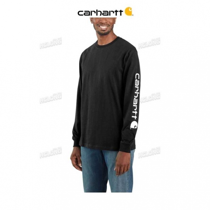 Noir Carhartt Loose Fit Heavyweight Long-Sleeve Logo Sleeve Graphique T-Shirt - Danmark TMS-1004910