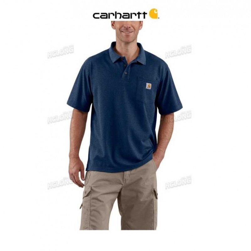 Noir Bleu Carhartt Loose Fit Midweight Corta-Sleeve Pocket Polo Noir - Danmark OVL-3318094