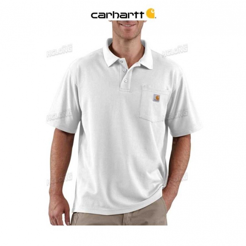 Blanche Carhartt Loose Fit Midweight Corta-Sleeve Pocket Polo - Danmark XIQ-2997005