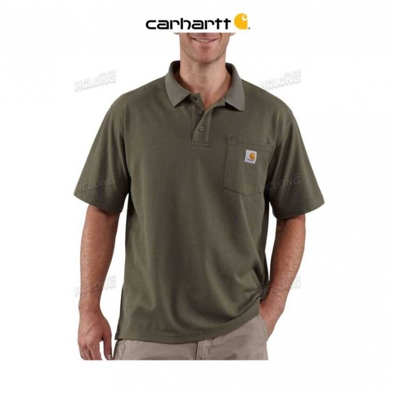 Moss Carhartt Loose Fit Midweight Corta-Sleeve Pocket Polo - Danmark AYE-3626882