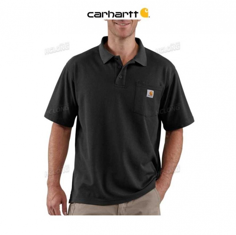 Noir Carhartt Loose Fit Midweight Corta-Sleeve Pocket Polo - Danmark VOQ-9419366