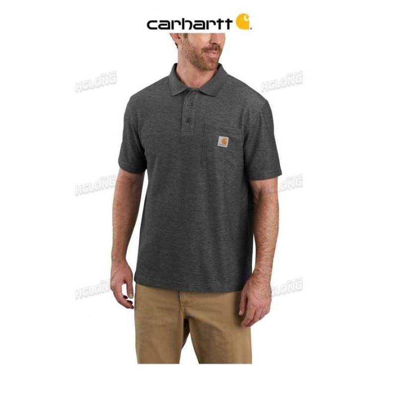 Carbon Heather Carhartt Loose Fit Midweight Corta-Sleeve Pocket Polo Carbon - Danmark HBE-5423798