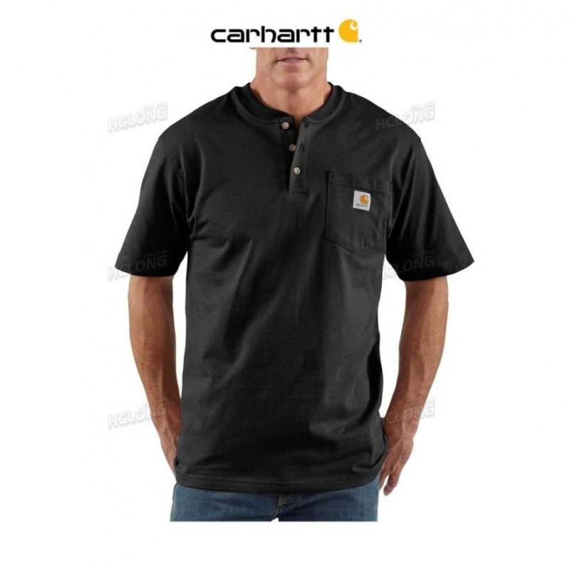 Noir Carhartt Loose Fit Heavyweight Corta-Sleeve Pocket Henley T-Shirt - Danmark YRO-2156963