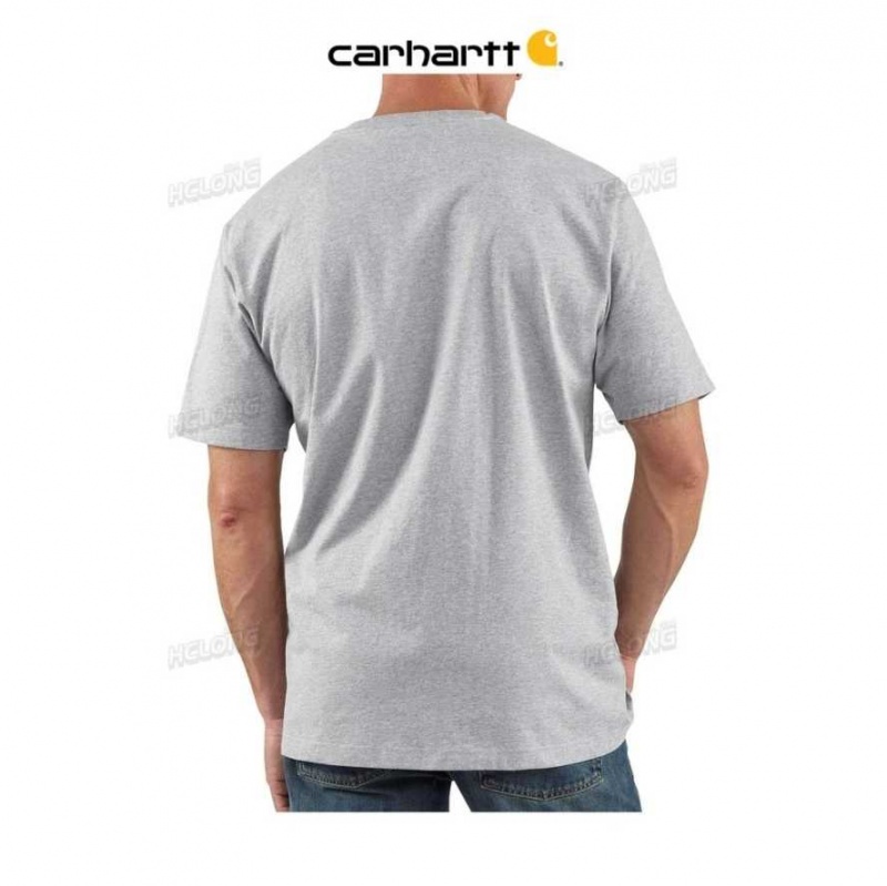 Heather Gray Carhartt Loose Fit Heavyweight Corta-Sleeve Pocket Henley T-Shirt Heather - Danmark ZKD-4837969