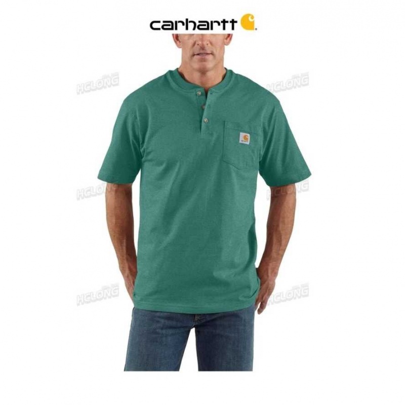 North Woods Heather Carhartt Loose Fit Heavyweight Corta-Sleeve Pocket Henley T-Shirt North Woods - Danmark KBZ-4634727