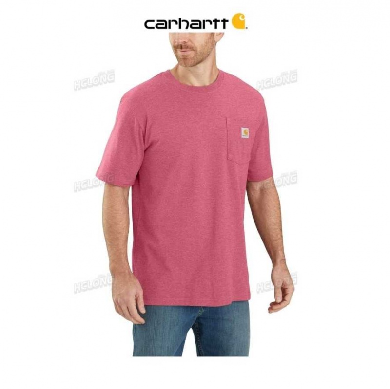 Rosewood Heather Carhartt Loose Fit Heavyweight Corta-Sleeve Pocket T-Shirt Rosewood - Danmark OIO-2017328