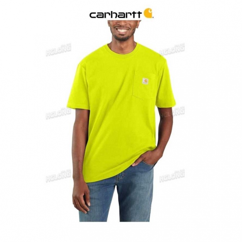 Brite Lime Carhartt Loose Fit Heavyweight Corta-Sleeve Pocket T-Shirt Brite - Danmark TPW-1492153