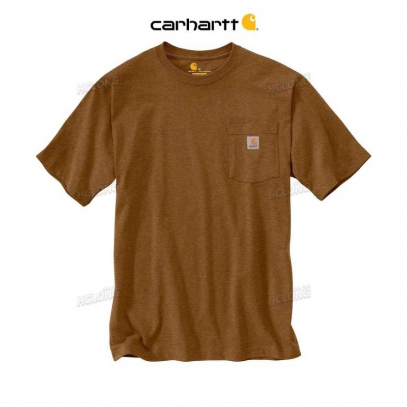 Oiled Walnut Heather Carhartt Loose Fit Heavyweight Corta-Sleeve Pocket T-Shirt Oiled Walnut - Danmark GNX-9459324