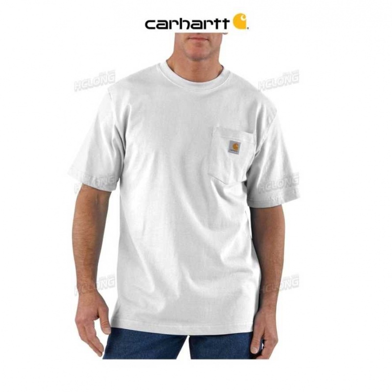 Blanche Carhartt Loose Fit Heavyweight Corta-Sleeve Pocket T-Shirt - Danmark IGC-8496314