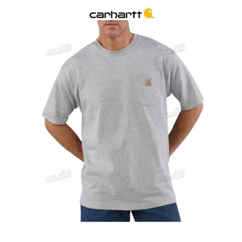 Heather Gray Carhartt Loose Fit Heavyweight Corta-Sleeve Pocket T-Shirt Heather - Danmark ZEF-1673931