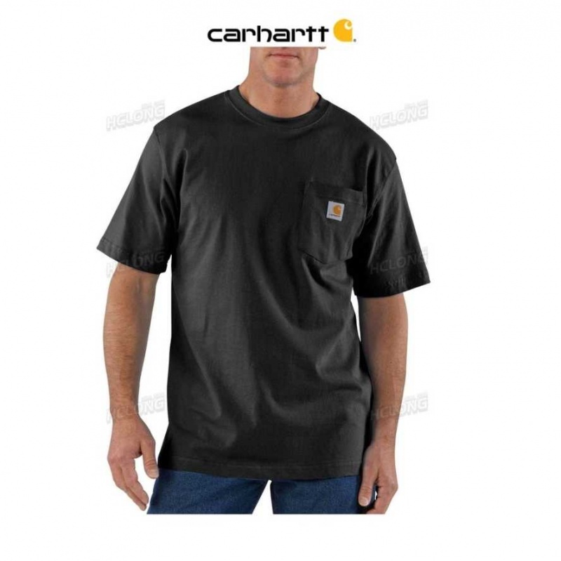 Noir Carhartt Loose Fit Heavyweight Corta-Sleeve Pocket T-Shirt - Danmark HKN-8477491