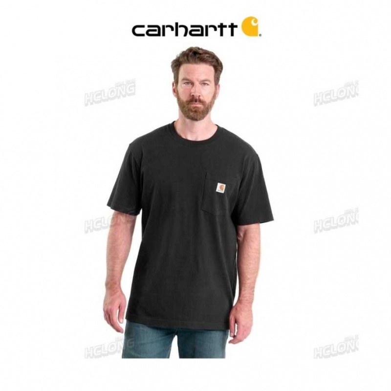 Noir Carhartt Loose Fit Heavyweight Corta-Sleeve Pocket T-Shirt - Danmark HKN-8477491