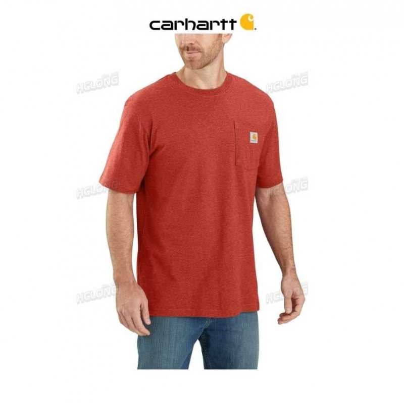 Chili Pepper Heather Carhartt Loose Fit Heavyweight Corta-Sleeve Pocket T-Shirt Chili Pepper - Danmark ZOO-1654098