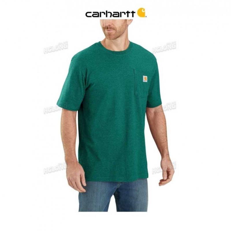 Vert Carhartt Loose Fit Heavyweight Corta-Sleeve Pocket T-Shirt - Danmark IZP-7625488