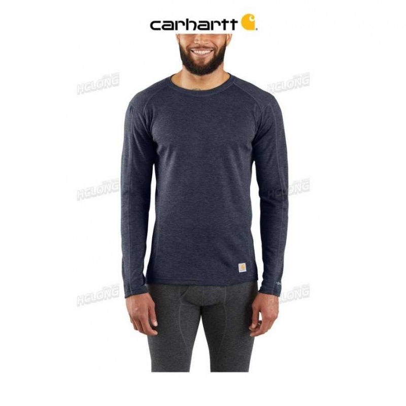 Bleu Marine Carhartt Base Force Heavyweight Poly-Laine Crew (No Pocket) Bleu - Danmark KKV-8156615