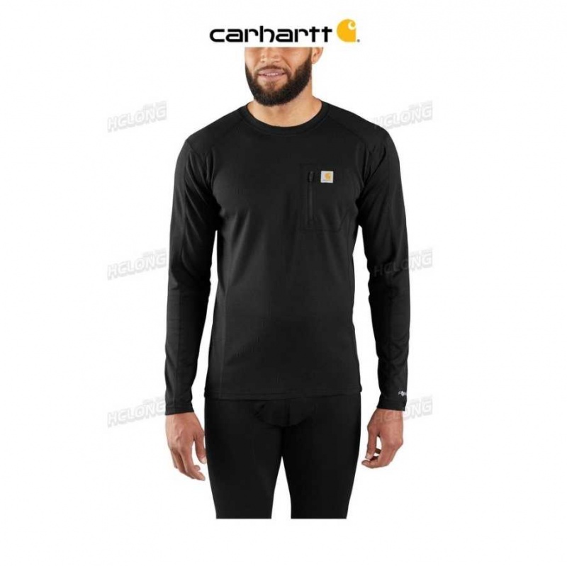 Noir Carhartt Force Midweight Micro-Grid Base Layer Crewneck Pocket Top - Danmark NZR-2083392