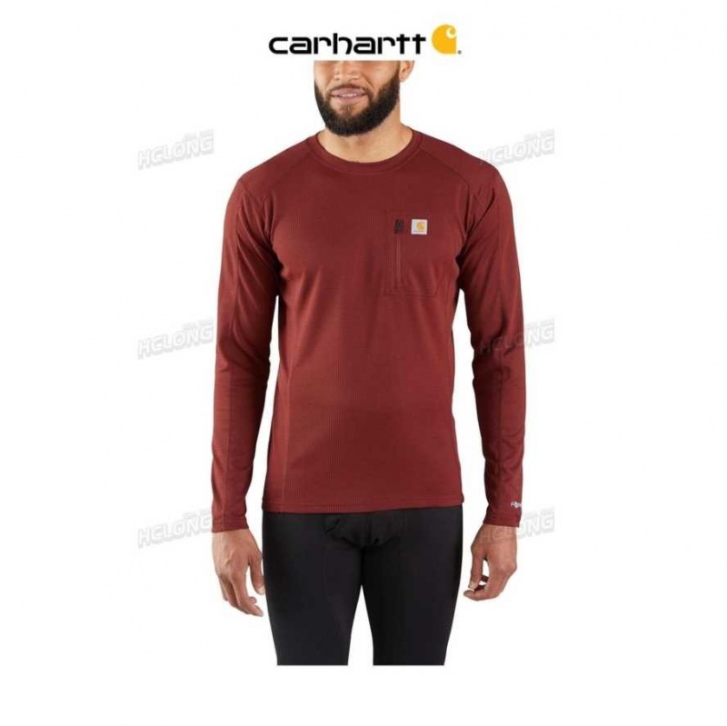 FIRED BRICK Carhartt Force Midweight Micro-Grid Base Layer Crewneck Pocket Top FIRED - Danmark AUB-9061992