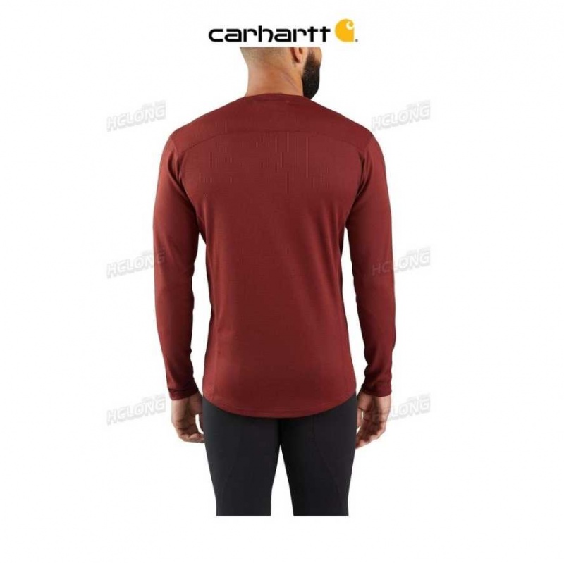 FIRED BRICK Carhartt Force Midweight Micro-Grid Base Layer Crewneck Pocket Top FIRED - Danmark AUB-9061992