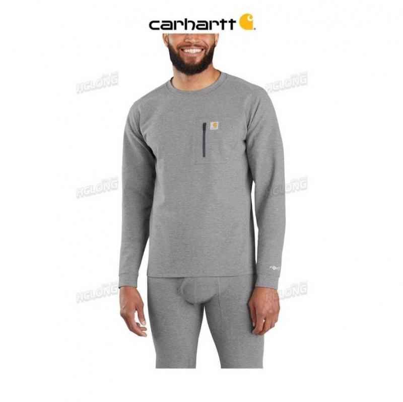 SHADOW HEATHER Carhartt Force Heavyweight Heathered Knit Base Layer Crewneck Pocket Top SHADOW - Danmark COU-5263844