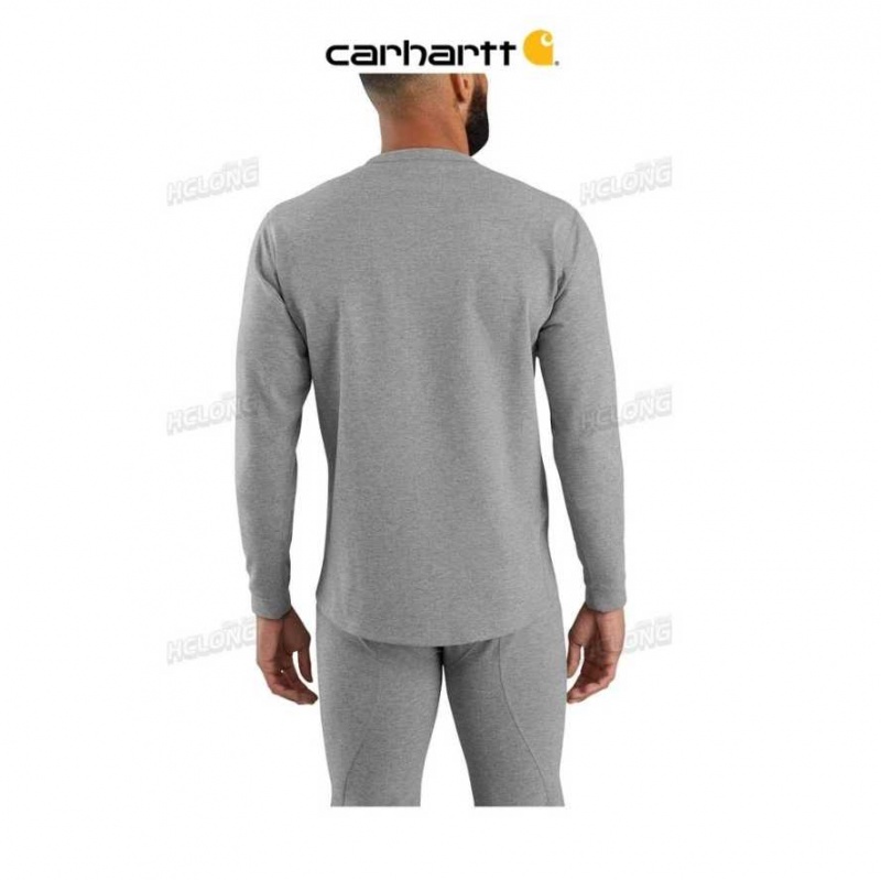 SHADOW HEATHER Carhartt Force Heavyweight Heathered Knit Base Layer Crewneck Pocket Top SHADOW - Danmark COU-5263844