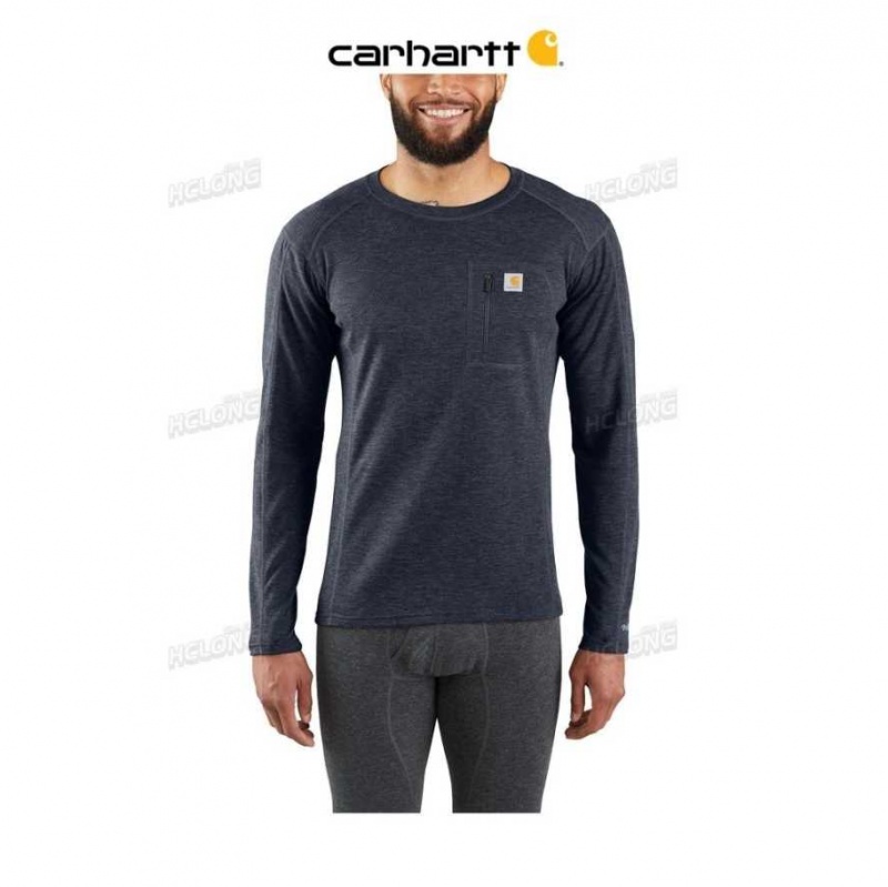 Bleu Marine Carhartt Force Heavyweight Synthétique-Laine Blend Base Layer Crewneck Pocket Top Bleu - Danmark INE-1047836