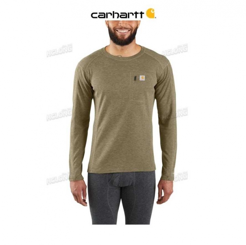 Vert Olive Carhartt Force Heavyweight Synthétique-Laine Blend Base Layer Crewneck Pocket Top Vert - Danmark XSE-4511690