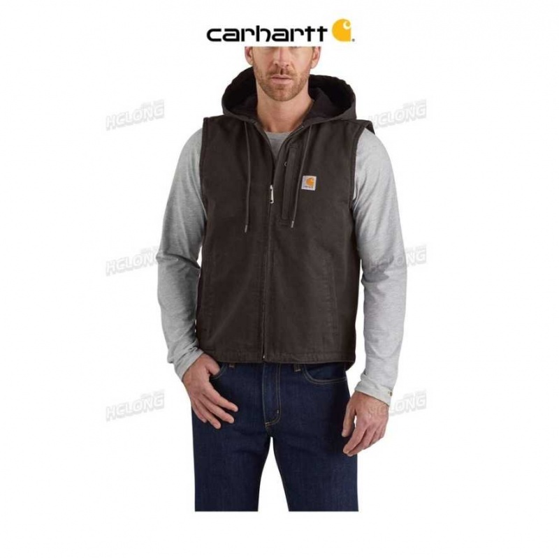 Marron Foncé Carhartt Relaxed Fit Washed Duck Fleece-Doublée Encapuchonné Vest Marron - Danmark AMH-0127153