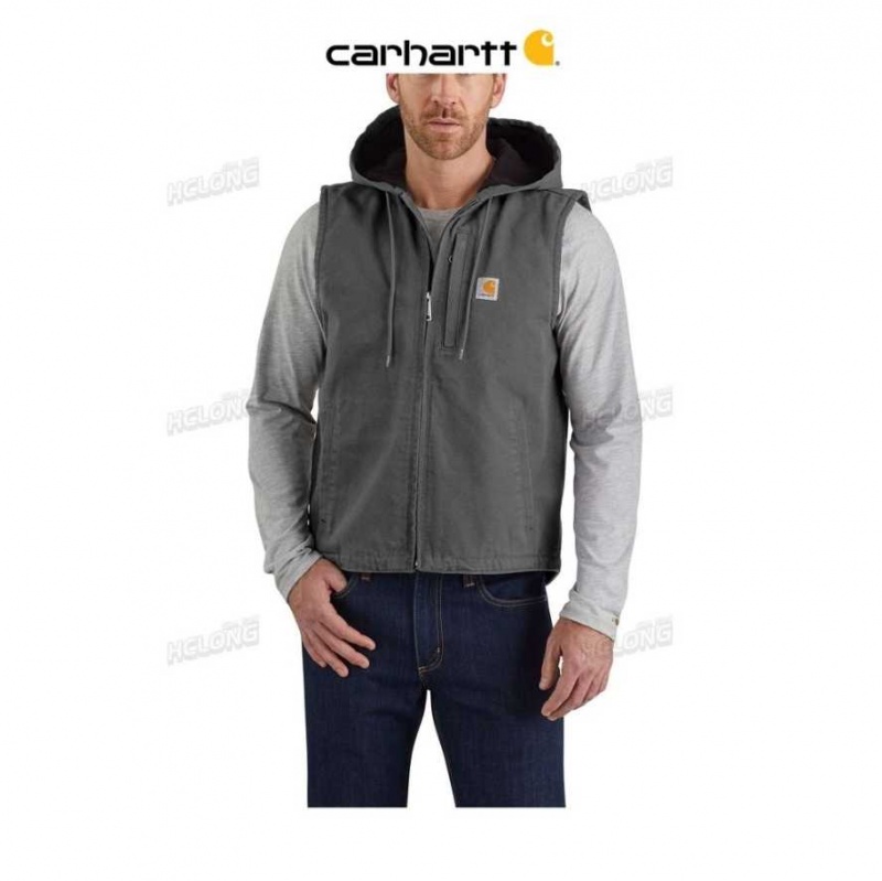 Gravel Carhartt Relaxed Fit Washed Duck Fleece-Doublée Encapuchonné Vest - Danmark DMG-2774074