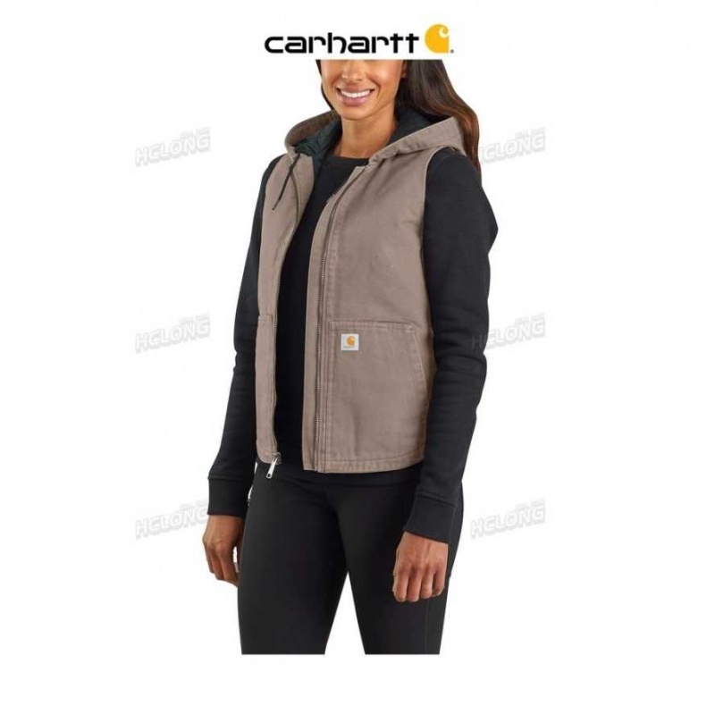 Taupe Gray Carhartt Washed Duck Encapuchonné Insulated Vest Taupe - Danmark YYB-6212411