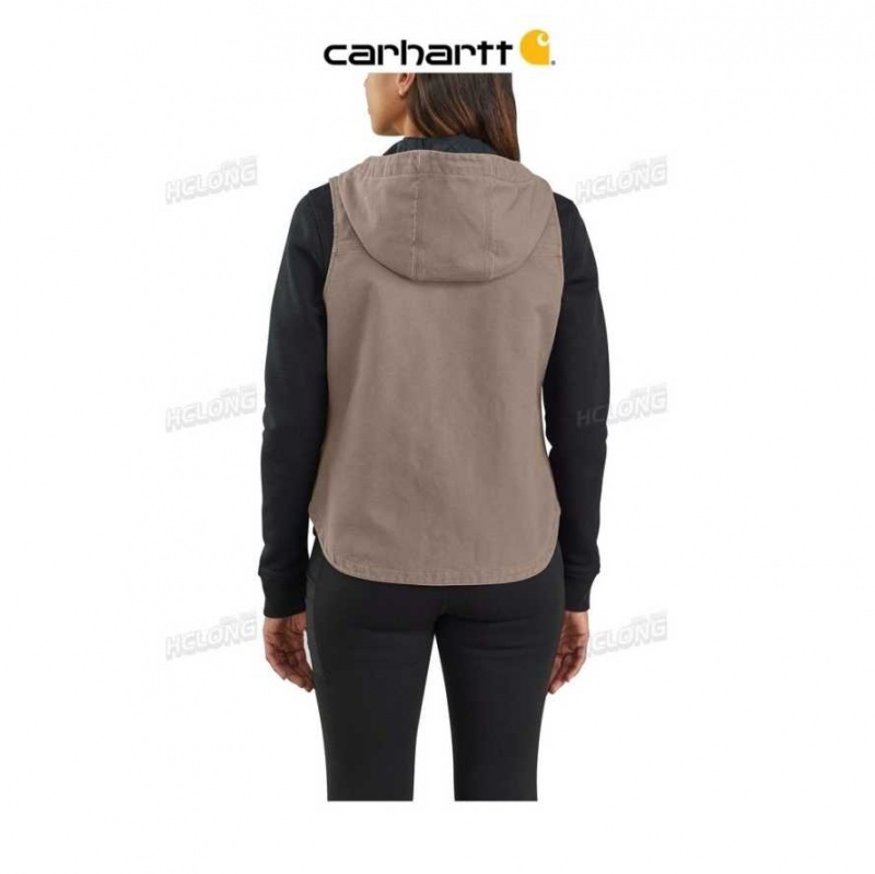 Taupe Gray Carhartt Washed Duck Encapuchonné Insulated Vest Taupe - Danmark YYB-6212411