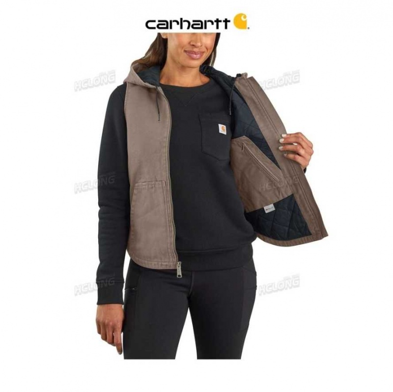 Taupe Gray Carhartt Washed Duck Encapuchonné Insulated Vest Taupe - Danmark YYB-6212411