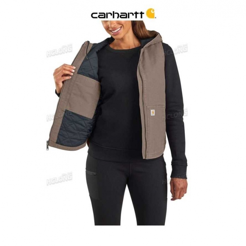 Taupe Gray Carhartt Washed Duck Encapuchonné Insulated Vest Taupe - Danmark YYB-6212411