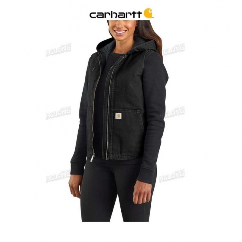 Noir Carhartt Washed Duck Encapuchonné Insulated Vest - Danmark COZ-2690313