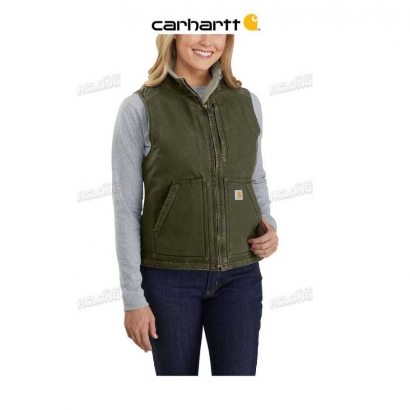 Basil Carhartt Relaxed Fit Washed Duck Sherpa Doublée Mock Neck Vest - Danmark QSW-9551871