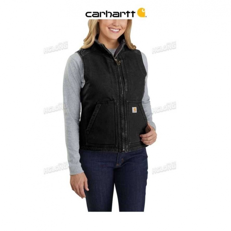 Noir Carhartt Relaxed Fit Washed Duck Sherpa Doublée Mock Neck Vest - Danmark WYW-8943580