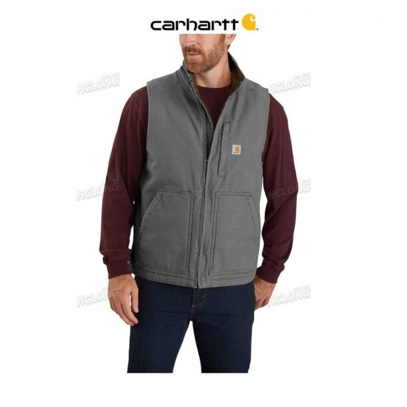 Gravel Carhartt Loose Fit Washed Duck Sherpa-Doublée Mock-Neck Vest - Danmark GRS-4447959