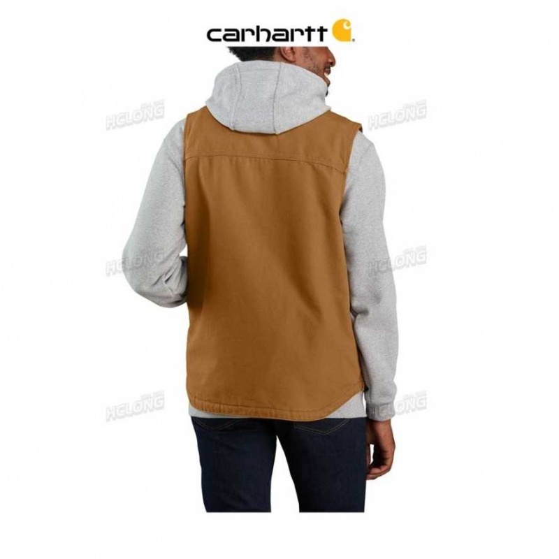 Marron Carhartt Loose Fit Washed Duck Sherpa-Doublée Mock-Neck Vest - Danmark HGB-9970677