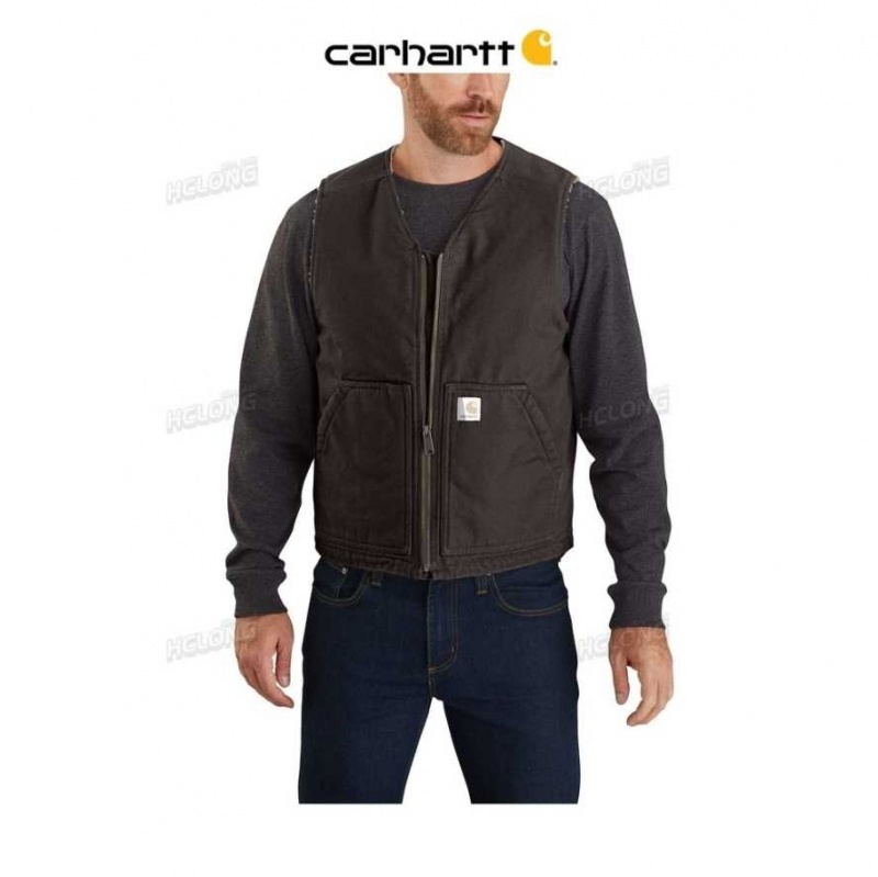 Marron Foncé Carhartt Relaxed Fit Washed Duck Sherpa-Doublée Vest Marron - Danmark BXA-7008012