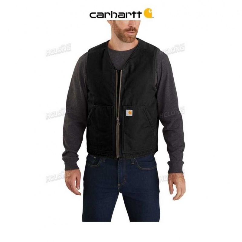 Noir Carhartt Relaxed Fit Washed Duck Sherpa-Doublée Vest - Danmark LCT-0103605