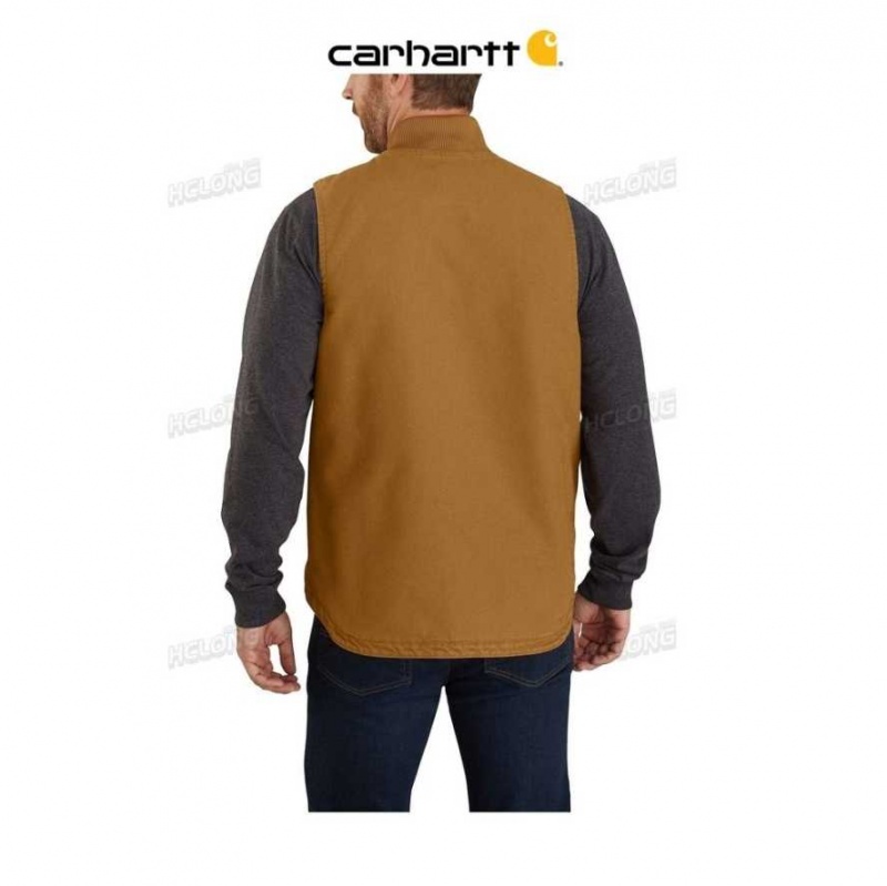 Marron Carhartt Loose Fit Washed Duck Insulated Rib Collar Vest - Danmark JST-5014879