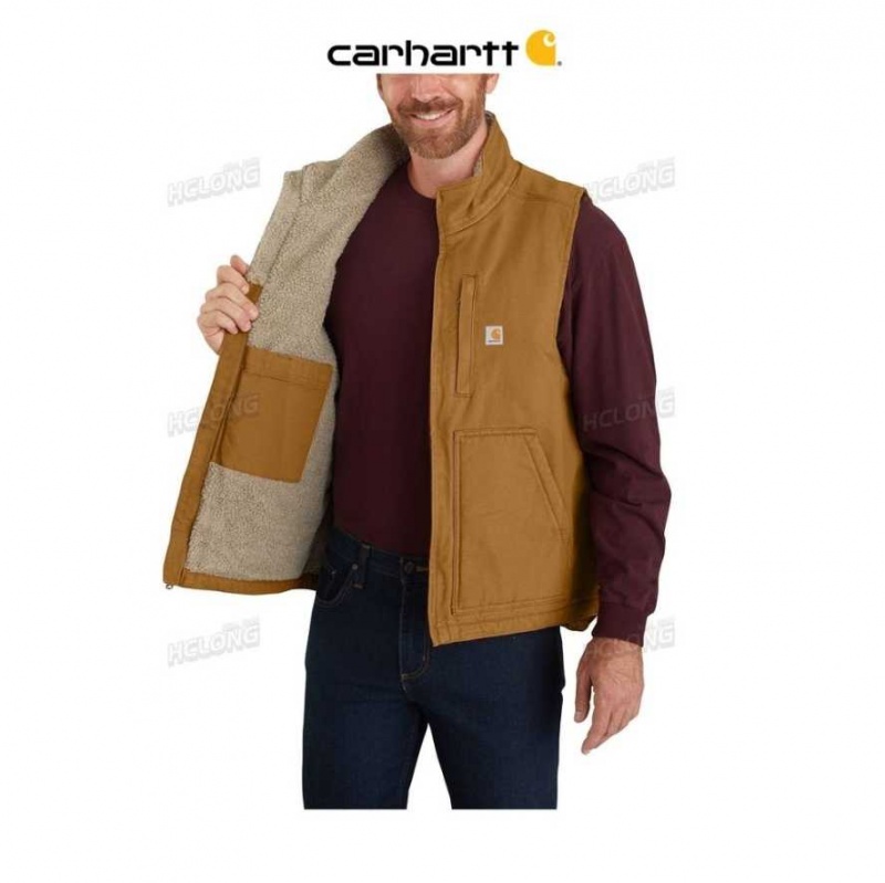 Marron Carhartt Loose Fit Washed Duck Sherpa-Doublée Mock-Neck Vest - Danmark HGB-9970677