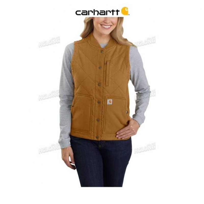 Marron Carhartt Rugged Flex Relaxed Fit Tela Insulated Rib Collar Vest - Danmark DAW-1437614