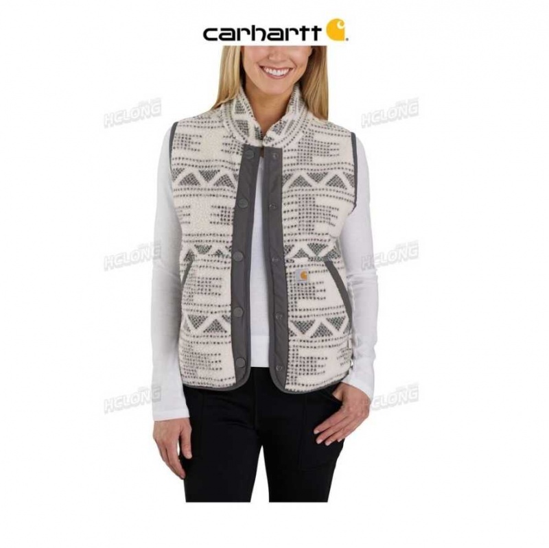 Malt Geometric Print Carhartt Relaxed Fit Fleece Button-Front Vest Malt Geometric - Danmark XRS-0058589