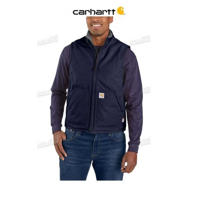 Bleu Marine Foncé Carhartt Flame-Resistant Duck Sherpa Doublée Vest Bleu Marine - Danmark LFJ-0268247