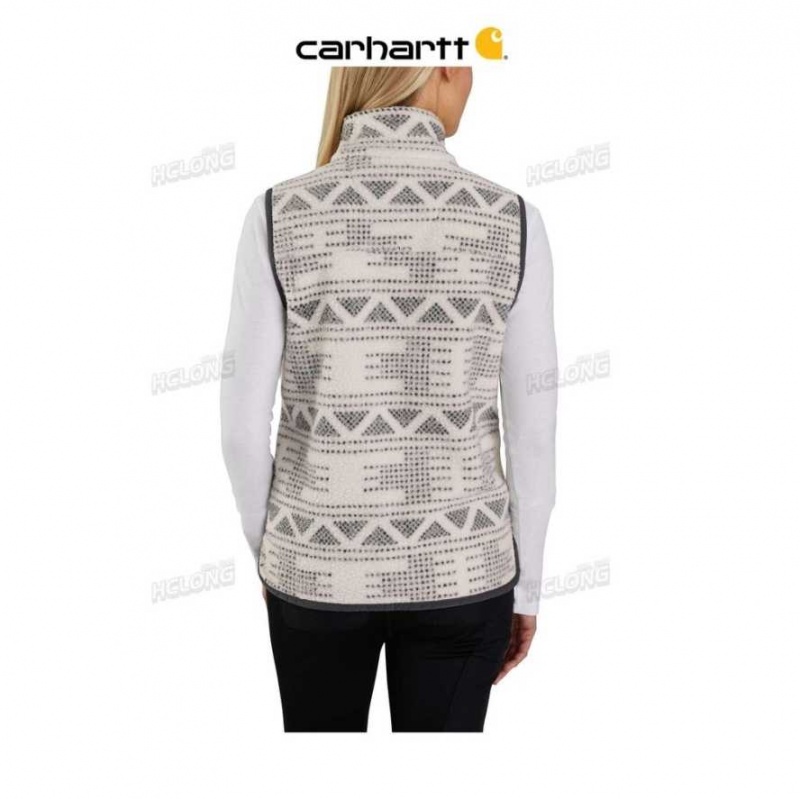 Malt Geometric Print Carhartt Relaxed Fit Fleece Button-Front Vest Malt Geometric - Danmark XRS-0058589